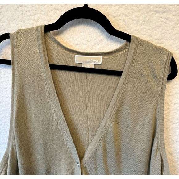 MICHAEL Michael Kors Sweater Vest L XL Beige Oversized Button Up Lightweight - Picture 3 of 9